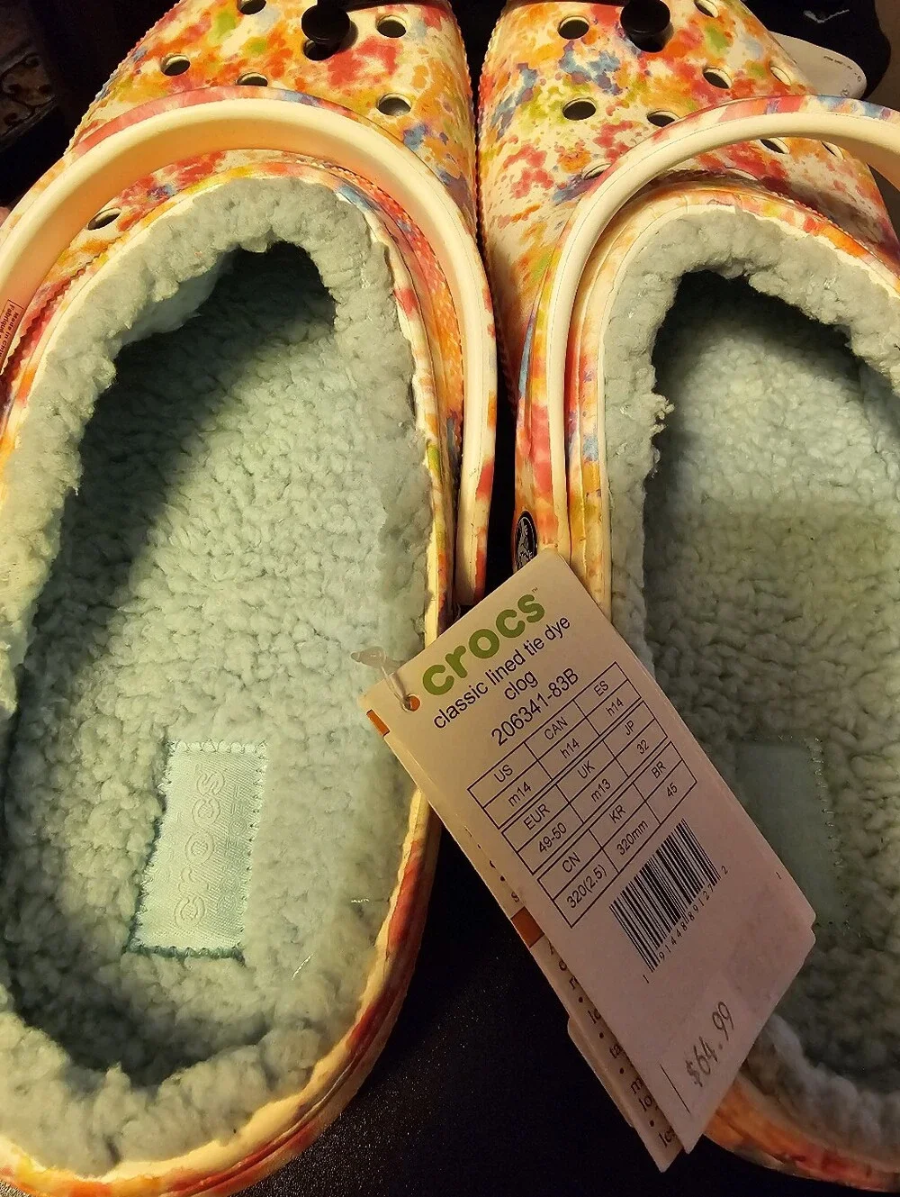 Crocs Unisex-Adult Classic Tie Dye Drag Soft Lined Clogs Sz 14   New